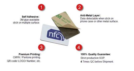 Etiqueta de pegatina NFC personalizada contra el metal contra la falsificación 125Khz 13.56Mhz